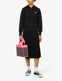 Comme Des Garçons Play Heart-embroidered Cotton-jersey Hoody -Whistles Closet Shop 143 2000022 P1T171 BLACK ALT01