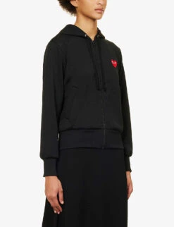 Comme Des Garçons Play Heart-embroidered Cotton-jersey Hoody -Whistles Closet Shop 143 2000022 P1T171 BLACK ALT02