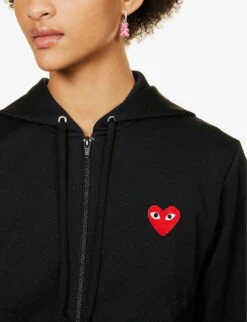 Comme Des Garçons Play Heart-embroidered Cotton-jersey Hoody -Whistles Closet Shop 143 2000022 P1T171 BLACK ALT04