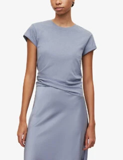 AllSaints Anna Crewneck Cotton T-shirt -Whistles Closet Shop R00067685 STORMCLOUDGRE ALT02