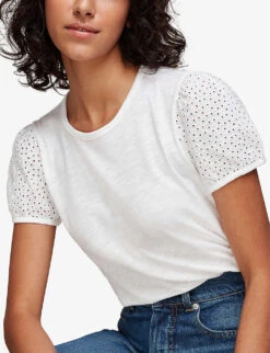 Whistles Broderie Anglaise-embellished Cotton T-shirt 10 Whistles Broderie Anglaise-embellished Cotton T-shirt -Whistles Closet Shop R00126751 WHITE ALT03