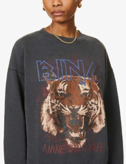 ANINE BING Tiger Graphic-print Cotton-jersey Sweatshirt -Whistles Closet Shop R03699185 BLACK ALT03