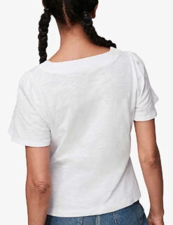 Whistles V-neck Button Placket Cotton T-shirt -Whistles Closet Shop R03750199 WHITE ALT02