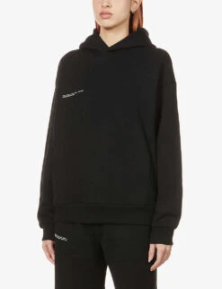 365 Signature Branded Organic And Recycled Cotton-blend Hoody -Whistles Closet Shop R03751943 BLACK ALT02