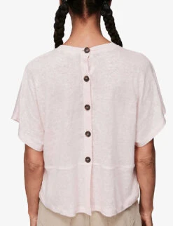 Whistles Button-back Relaxed-fit Linen T-shirt 7 Whistles Button-back Relaxed-fit Linen T-shirt -Whistles Closet Shop R03759961 PALEPINK ALT02