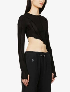 Asymmetric Long-sleeved Upcycled-jersey Top 7 Asymmetric Long-sleeved Upcycled-jersey Top -Whistles Closet Shop R03764362 BLACK ALT02