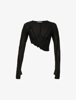 Asymmetric Long-sleeved Upcycled-jersey Top