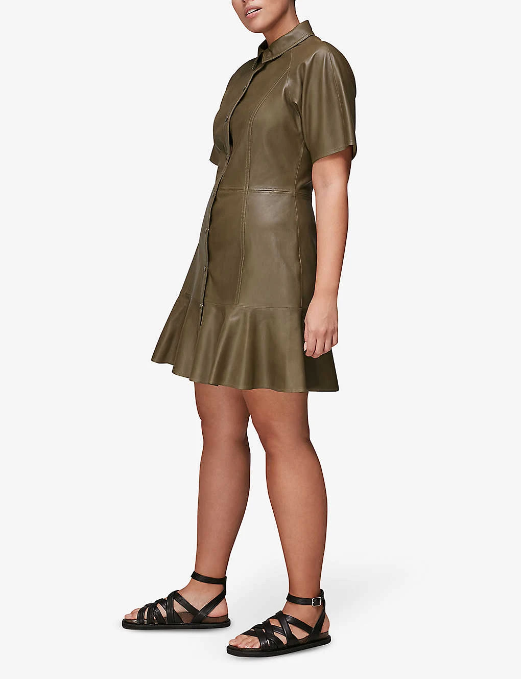 Whistles Button-down Flared Leather Mini Dress 2 Whistles Button-down Flared Leather Mini Dress - Image 2