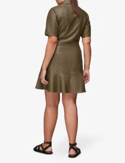 Whistles Button-down Flared Leather Mini Dress 7 Whistles Button-down Flared Leather Mini Dress -Whistles Closet Shop R03776767 KHAKIOLIVE ALT02