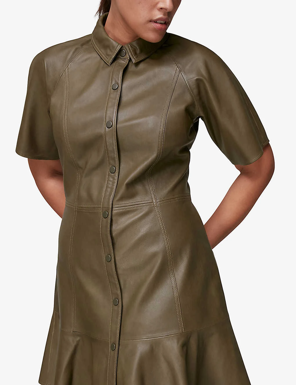 Whistles Button-down Flared Leather Mini Dress 4 Whistles Button-down Flared Leather Mini Dress - Image 4