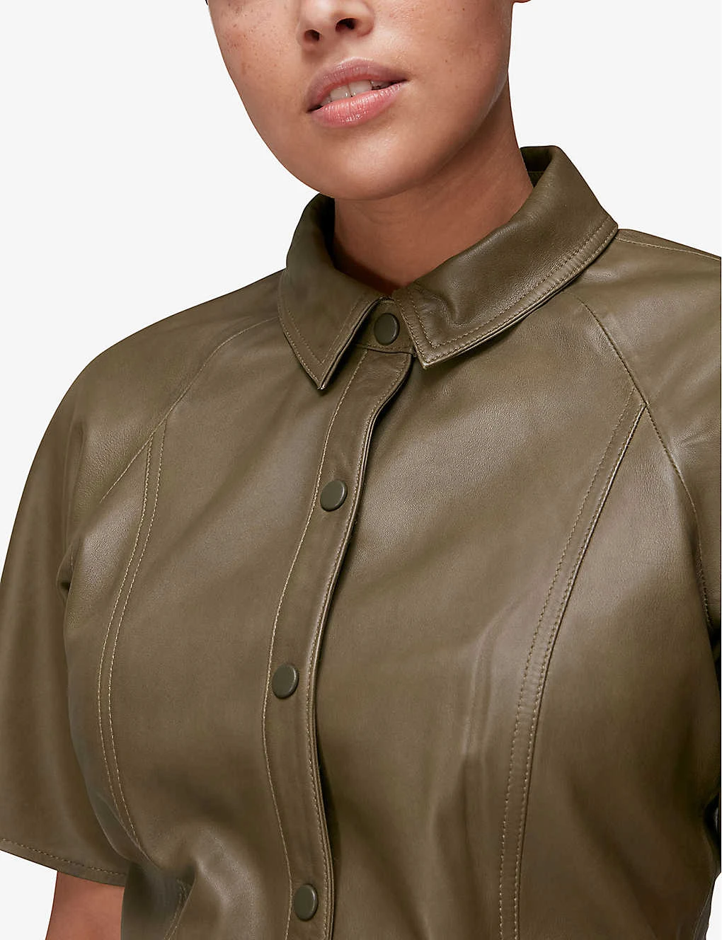 Whistles Button-down Flared Leather Mini Dress 5 Whistles Button-down Flared Leather Mini Dress - Image 5