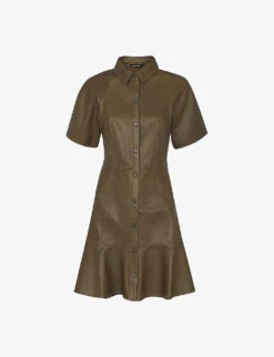 Whistles Button-down Flared Leather Mini Dress