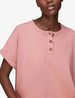 Whistles Button-detail Cotton Henley T-shirt 8 Whistles Button-detail Cotton Henley T-shirt -Whistles Closet Shop R03804442 PINK ALT03