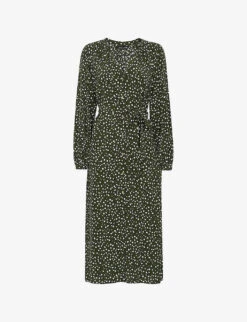 Whistles Livi Leopard-print V-neck Crepe Midi Dress