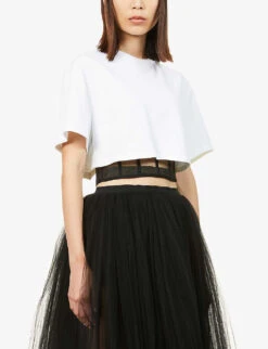 Alexander McQueen Mesh-detail Boned Cotton-jersey T-shirt -Whistles Closet Shop R03851380 OPTICALWHITE ALT02