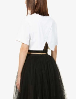 Alexander McQueen Mesh-detail Boned Cotton-jersey T-shirt -Whistles Closet Shop R03851380 OPTICALWHITE ALT03