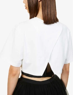 Alexander McQueen Mesh-detail Boned Cotton-jersey T-shirt -Whistles Closet Shop R03851380 OPTICALWHITE ALT04