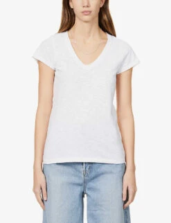 V-neck Organic-cotton T-shirt 7 V-neck Organic-cotton T-shirt -Whistles Closet Shop R03879546 WHITE ALT02