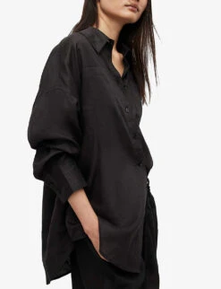 AllSaints Inez Oversized-fit Linen Shirt 7 AllSaints Inez Oversized-fit Linen Shirt -Whistles Closet Shop R03885691 BLACK ALT02