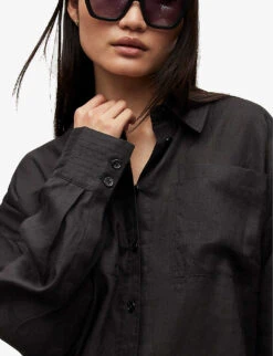 AllSaints Inez Oversized-fit Linen Shirt 9 AllSaints Inez Oversized-fit Linen Shirt -Whistles Closet Shop R03885691 BLACK ALT04