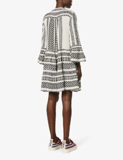 Devotion Twins Ella Flared-sleeve Cotton Mini Dress 8 Devotion Twins Ella Flared-sleeve Cotton Mini Dress -Whistles Closet Shop R03886532 BLACKOFFWHITE ALT03