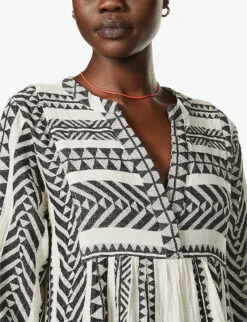 Devotion Twins Ella Flared-sleeve Cotton Mini Dress 9 Devotion Twins Ella Flared-sleeve Cotton Mini Dress -Whistles Closet Shop R03886532 BLACKOFFWHITE ALT04