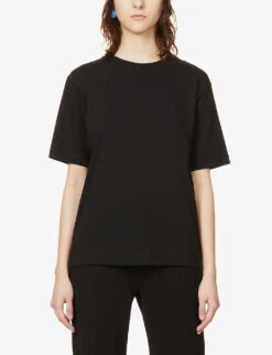 Dries Van Noten Boat-neck Relaxed-fit Cotton-jersey T-shirt -Whistles Closet Shop R03889357 BLACK ALT02