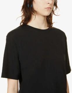 Dries Van Noten Boat-neck Relaxed-fit Cotton-jersey T-shirt -Whistles Closet Shop R03889357 BLACK ALT04