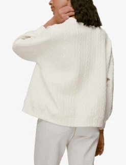Whistles Cable-embossed Relaxed Fit Cotton Blend Sweatshirt 5 Whistles Cable-embossed Relaxed Fit Cotton Blend Sweatshirt -Whistles Closet Shop R03905808 CREAM ALT02