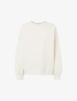 Whistles Cable-embossed Relaxed Fit Cotton Blend Sweatshirt