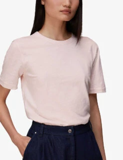 Whistles Emily Ultimate Crewneck Cotton-jersey T Shirt -Whistles Closet Shop R03933342 PALEPINK ALT02