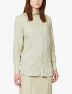 The Boyfriend Long-sleeved Organic-linen Shirt -Whistles Closet Shop R03935324 SAGEGREEN ALT02
