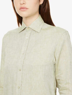 The Boyfriend Long-sleeved Organic-linen Shirt -Whistles Closet Shop R03935324 SAGEGREEN ALT04