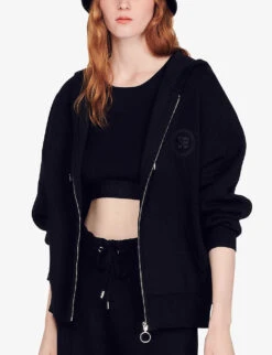 Sandro Boston Logo-patch Cotton-blend Hoody 7 Sandro Boston Logo-patch Cotton-blend Hoody -Whistles Closet Shop R03947837 NOIRGRIS ALT02