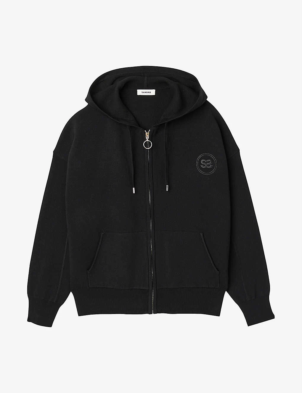 Sandro Boston Logo-patch Cotton-blend Hoody 1 Sandro Boston Logo-patch Cotton-blend Hoody