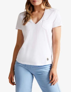 Ted Baker Lovage Relaxed-fit V-neck Cotton T-shirt -Whistles Closet Shop R03954954 WHITE ALT02