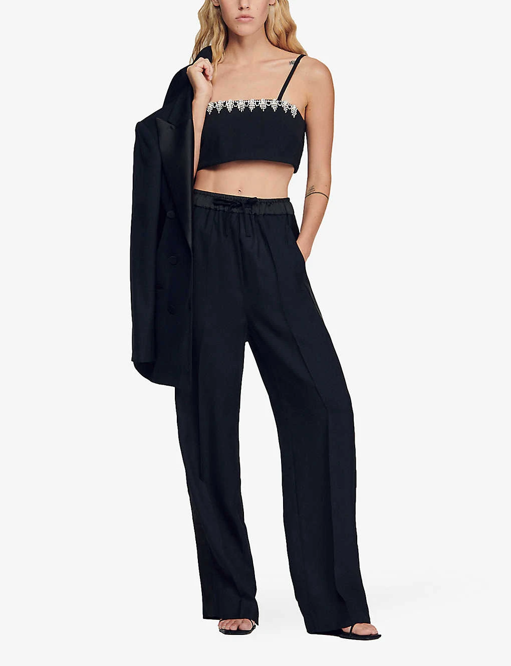 Sandro Gallo Wide-leg Side-stripe Woven Trousers 2 Sandro Gallo Wide-leg Side-stripe Woven Trousers - Image 2