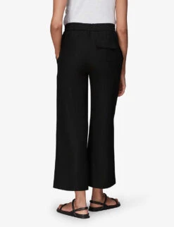 Whistles Wide-leg Elasticated-waist Cropped Linen Trousers -Whistles Closet Shop R03963066 BLACK ALT02