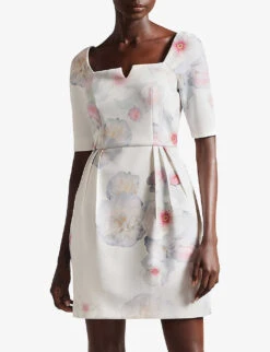 Ted Baker Lawana Floral-print Stretch-woven Mini Dress 6 Ted Baker Lawana Floral-print Stretch-woven Mini Dress -Whistles Closet Shop R03980012 NATURAL ALT02