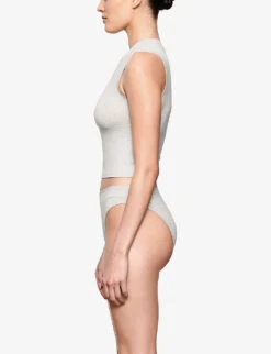 Cotton Jersey Mock-neck Stretch-cotton Top -Whistles Closet Shop R03994930 LIGHTHEATHERGREY ALT02