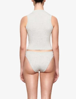 Cotton Jersey Mock-neck Stretch-cotton Top -Whistles Closet Shop R03994930 LIGHTHEATHERGREY ALT03