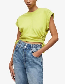 AllSaints Mira Ruched Organic-cotton T-shirt -Whistles Closet Shop R04006669 ZESTYELLOW ALT02