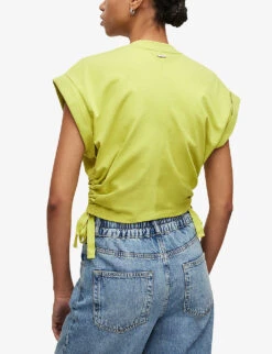 AllSaints Mira Ruched Organic-cotton T-shirt -Whistles Closet Shop R04006669 ZESTYELLOW ALT03