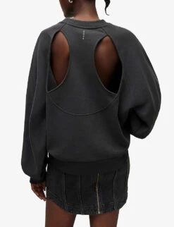 AllSaints Cygni Cut-out Organic-cotton Sweatshirt 8 AllSaints Cygni Cut-out Organic-cotton Sweatshirt -Whistles Closet Shop R04009262 WASHEDBLACK ALT03