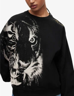 AllSaints Turin Cygni Graphic-print Cotton And Recycled Polyester-blend Sweatshirt 9 AllSaints Turin Cygni Graphic-print Cotton And Recycled Polyester-blend Sweatshirt -Whistles Closet Shop R04009305 BLACK ALT04