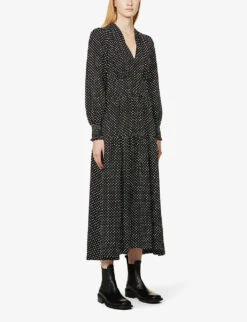 ME AND EM Puff-sleeve Polka-dot Silk-crepe Maxi Dress 7 ME AND EM Puff-sleeve Polka-dot Silk-crepe Maxi Dress -Whistles Closet Shop R04010076 BLACKCREAM ALT02