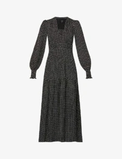 ME AND EM Puff-sleeve Polka-dot Silk-crepe Maxi Dress