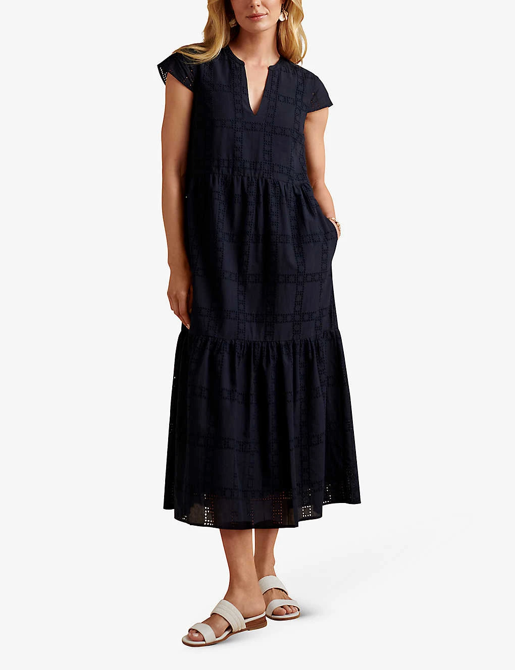 Geometric-embroidered Tiered Organic-cotton Midi Dress 2 Geometric-embroidered Tiered Organic-cotton Midi Dress - Image 2