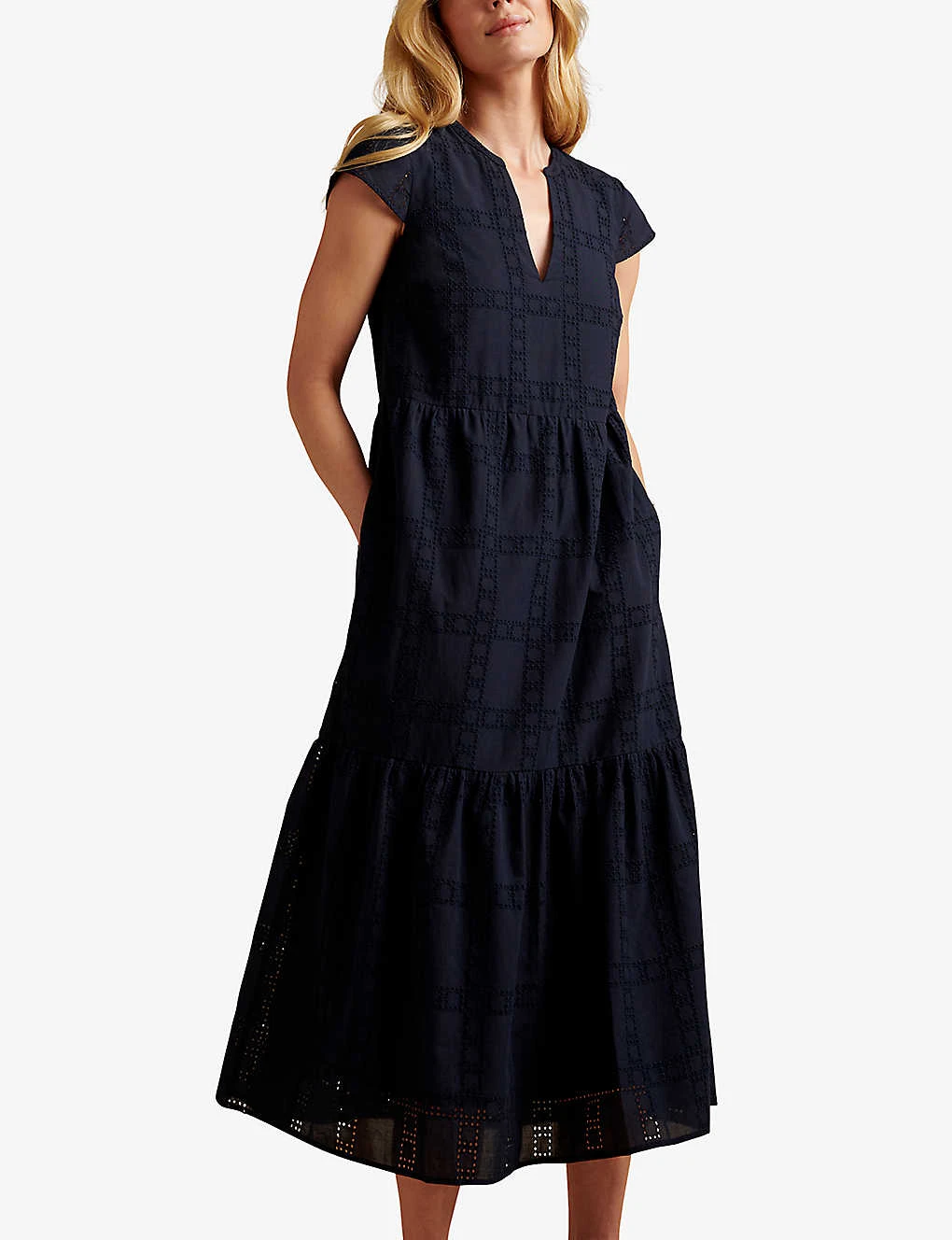 Geometric-embroidered Tiered Organic-cotton Midi Dress 3 Geometric-embroidered Tiered Organic-cotton Midi Dress - Image 3