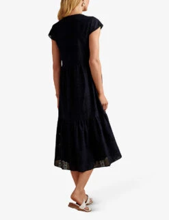 Geometric-embroidered Tiered Organic-cotton Midi Dress 8 Geometric-embroidered Tiered Organic-cotton Midi Dress -Whistles Closet Shop R04010758 NAVY ALT03